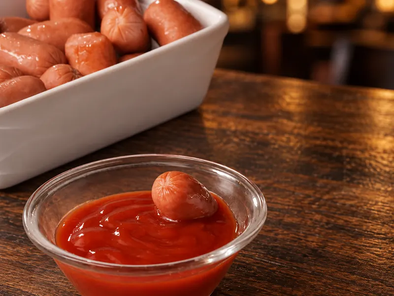 Salchichas con salsa rosada — Sausages with pink sauce