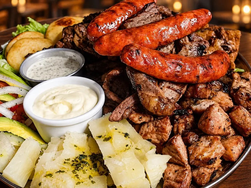 Parrilla con carne en vara — Mixed grill with spit-roasted beef